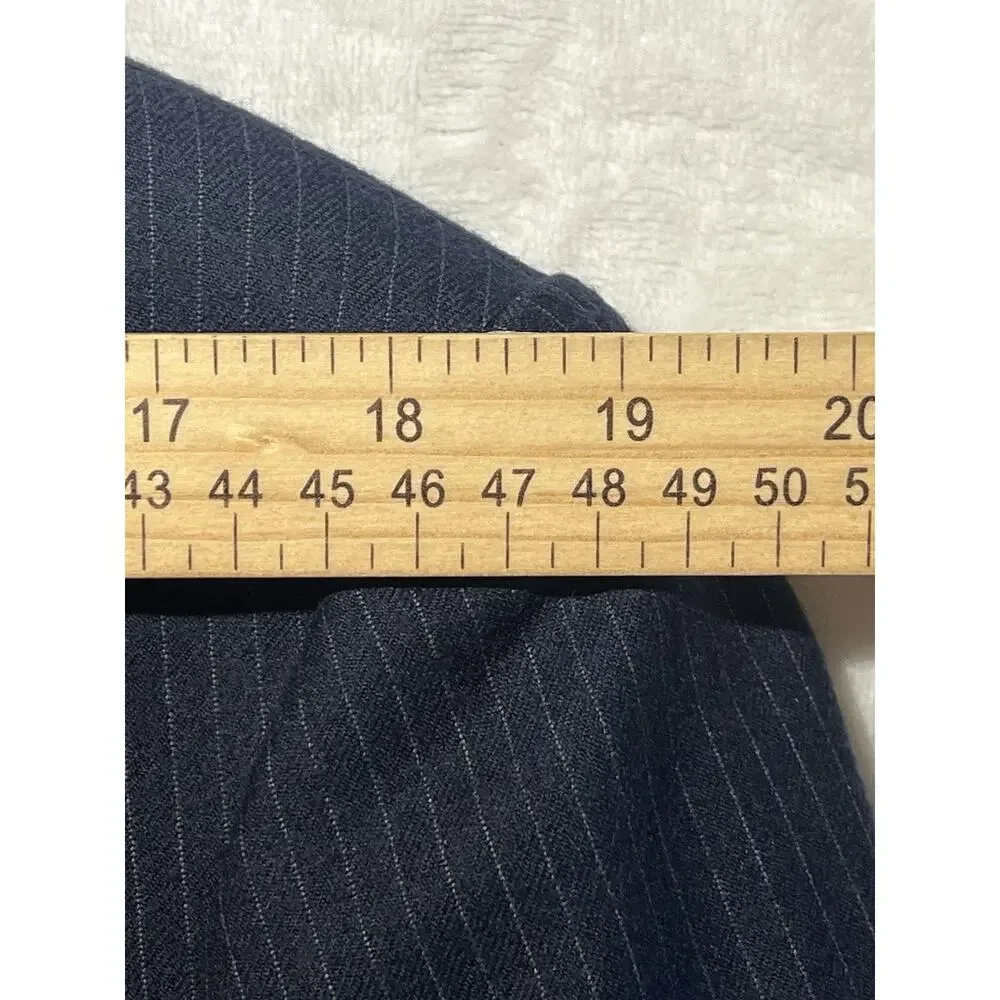 Vtg Yves Saint Laurent France 40L Navy Blue Tonal Stripe Flannel Blazer